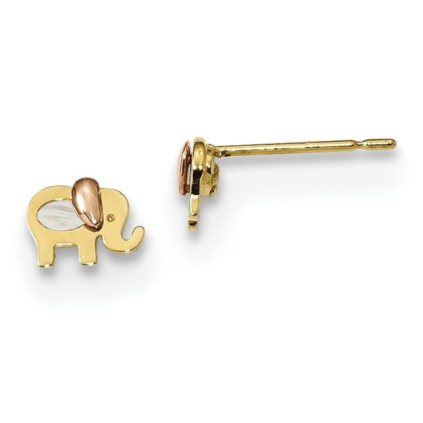 14k Yellow Gold Elephant Post Stud Earrings Ball Button Animal Wild Fine Jewelry For Women Gifts For Her 
